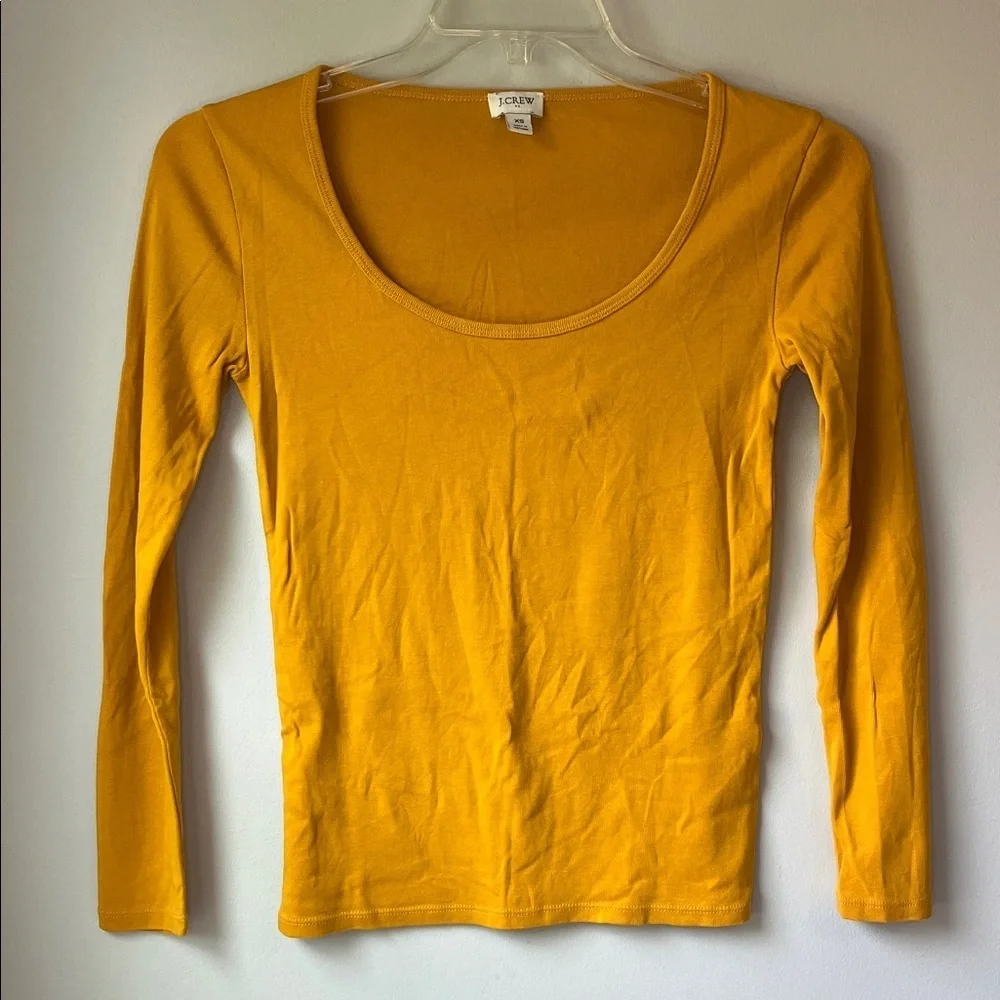 J. Crew Women's Mustard Yellow Long Sleeve Scoop Neck Tee